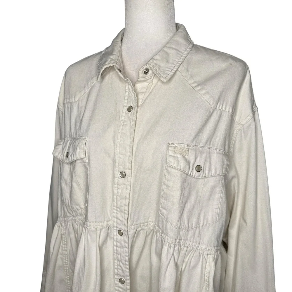 We The‎ Free by Free People "Dylan" Peplum Cotton Denim Shacket – Women's Large - Picture 3 of 13